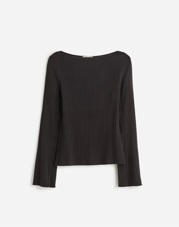 Tees Women Madewell Ribbed LongSleeve Boatneck Top Jet Black