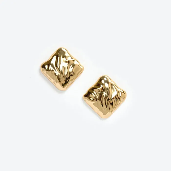 Textured Gold Square Earrings Women Self Portrait Accessories