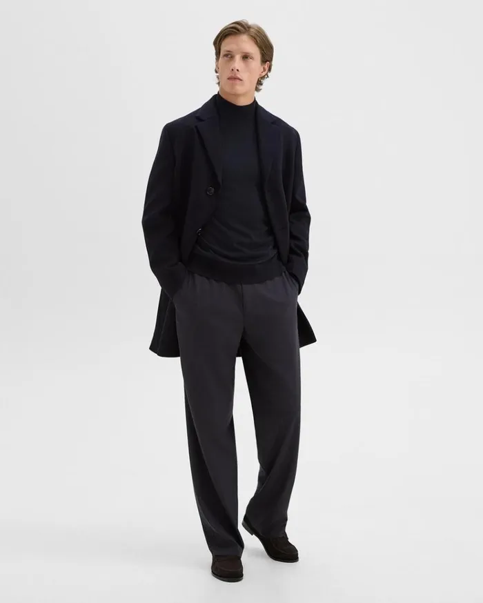 Theory 3Button Topcoat In Recycled WoolBlend Melton Baltic Men Outerwear