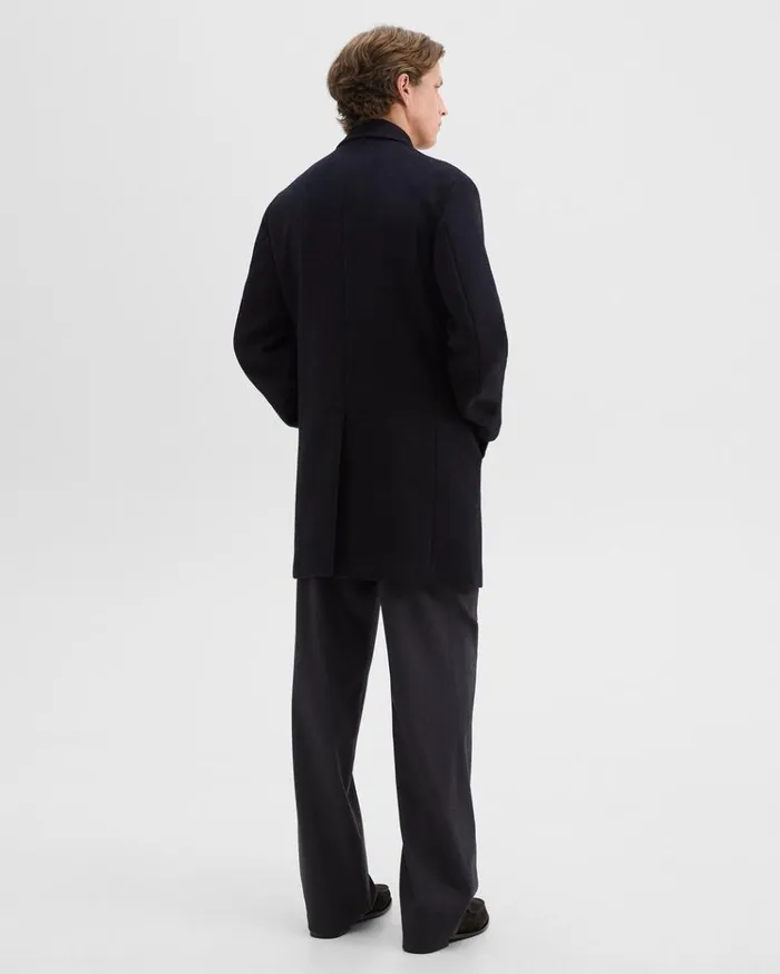 Theory 3Button Topcoat In Recycled WoolBlend Melton Baltic Men Outerwear