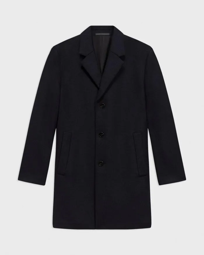 Theory 3Button Topcoat In Recycled WoolBlend Melton Baltic Men Outerwear
