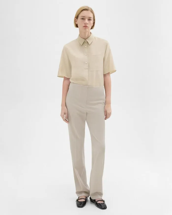 Theory Adjustable Wool Gabardine Pant Aged Flax Women Pants