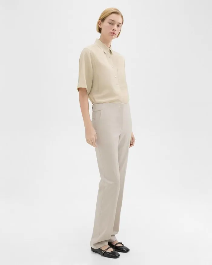 Theory Adjustable Wool Gabardine Pant Aged Flax Women Pants
