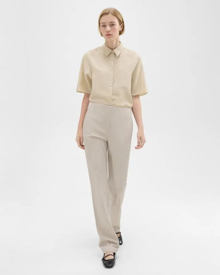 Theory Adjustable Wool Gabardine Pant Aged Flax Women Pants
