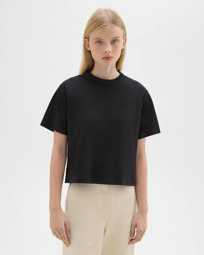 Theory Boxy Tee In Cotton Jersey Black Women TShirts Tank Tops