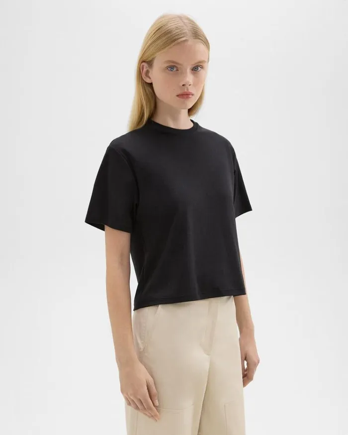 Theory Boxy Tee In Cotton Jersey Black Women TShirts Tank Tops