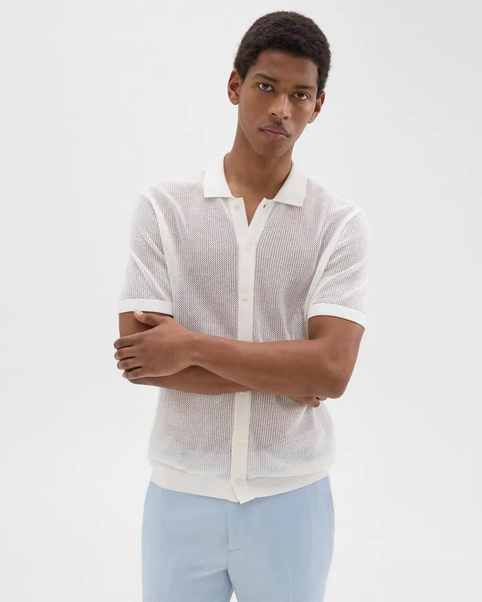 Theory Cairn ShortSleeve Shirt In Cotton Ivory Men Shirts
