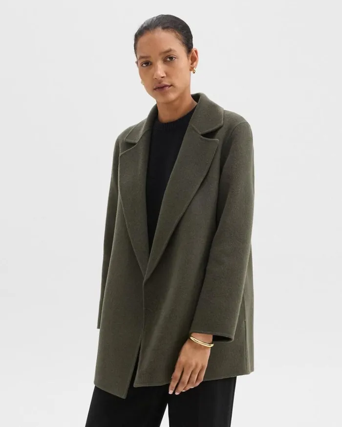 Theory Clairene Jacket In DoubleFace WoolCashmere Hunter Green Melange Women Outerwear Theory Clairene Jacket In DoubleFace WoolCashmere Hunter Green Melange Women Outerwear