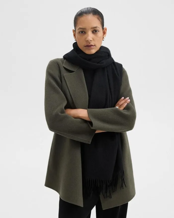 Theory Classic Scarf In Cashmere Black Women Hats Gloves Scarves
