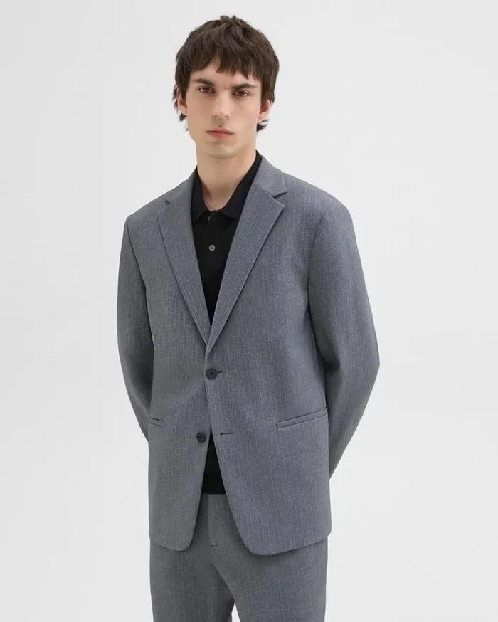 Theory Clinton Blazer In Herringbone Precision Ponte Grey Melange Men Blazers Jackets