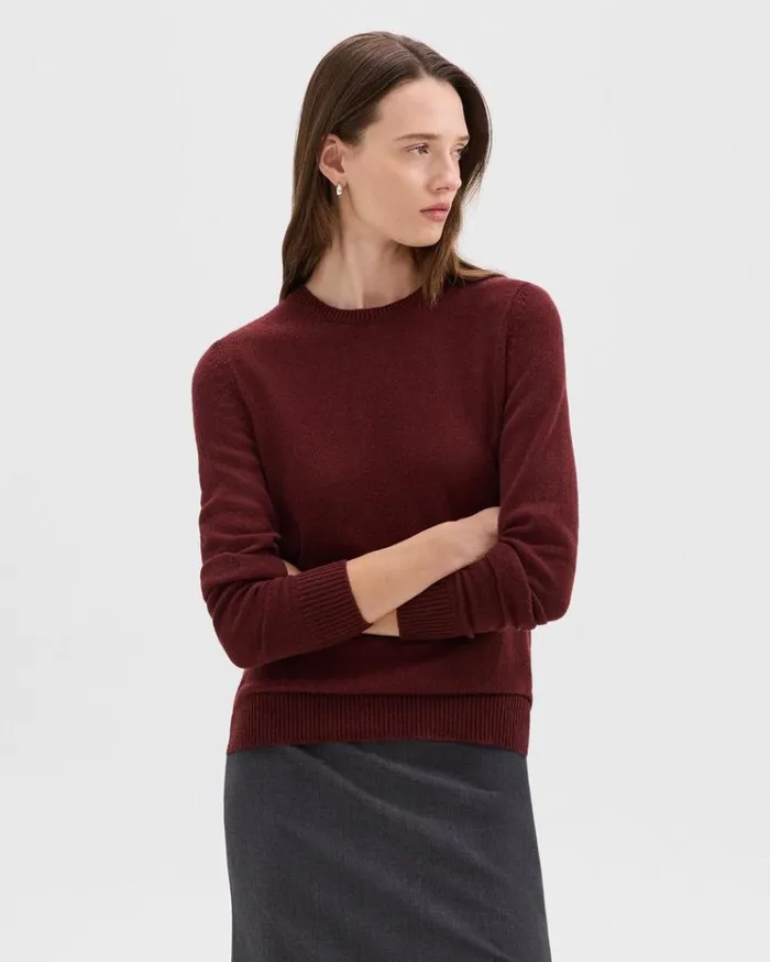 Theory Crewneck Sweater In Feather Cashmere Cordovan Women Sweaters Cardigans