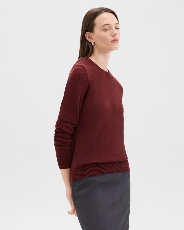 Theory Crewneck Sweater In Feather Cashmere Cordovan Women Sweaters Cardigans