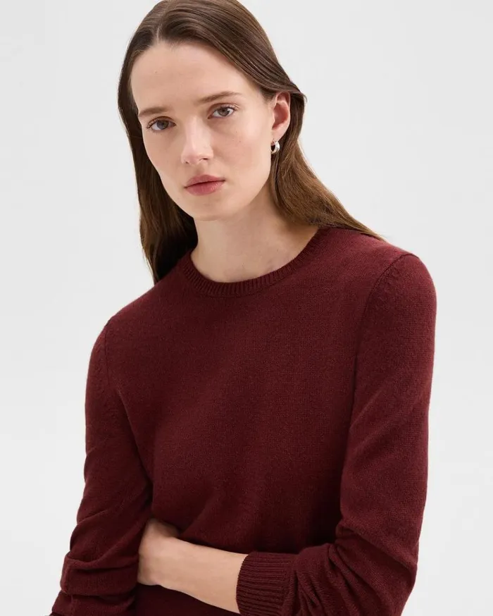 Theory Crewneck Sweater In Feather Cashmere Cordovan Women Sweaters Cardigans