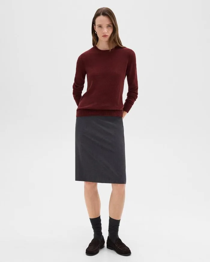 Theory Crewneck Sweater In Feather Cashmere Cordovan Women Sweaters Cardigans