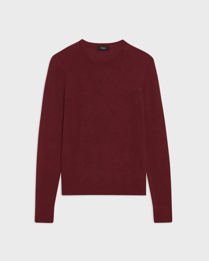 Theory Crewneck Sweater In Feather Cashmere Cordovan Women Sweaters Cardigans