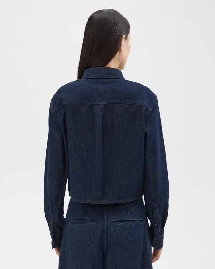 Theory Cropped Shirt In Denim Indigo Women Tops Theory Cropped Shirt In Denim Indigo Women Tops