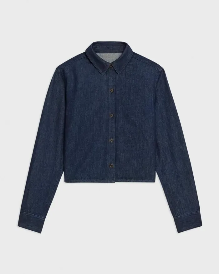 Theory Cropped Shirt In Denim Indigo Women Tops Theory Cropped Shirt In Denim Indigo Women Tops