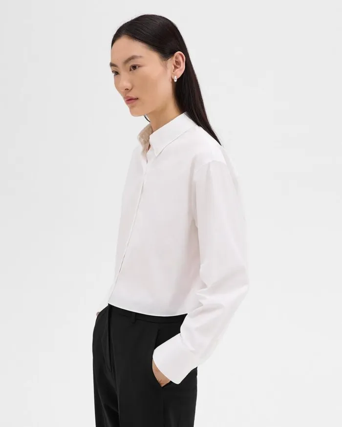 Theory Cropped Shirt In Good Cotton White Women Tops Theory Cropped Shirt In Good Cotton White Women Tops