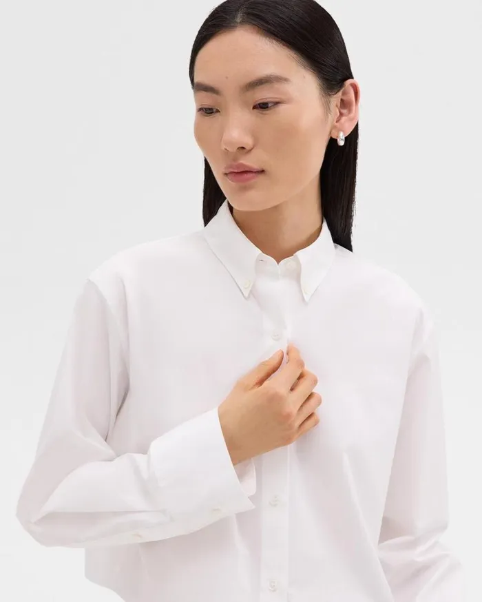 Theory Cropped Shirt In Good Cotton White Women Tops Theory Cropped Shirt In Good Cotton White Women Tops