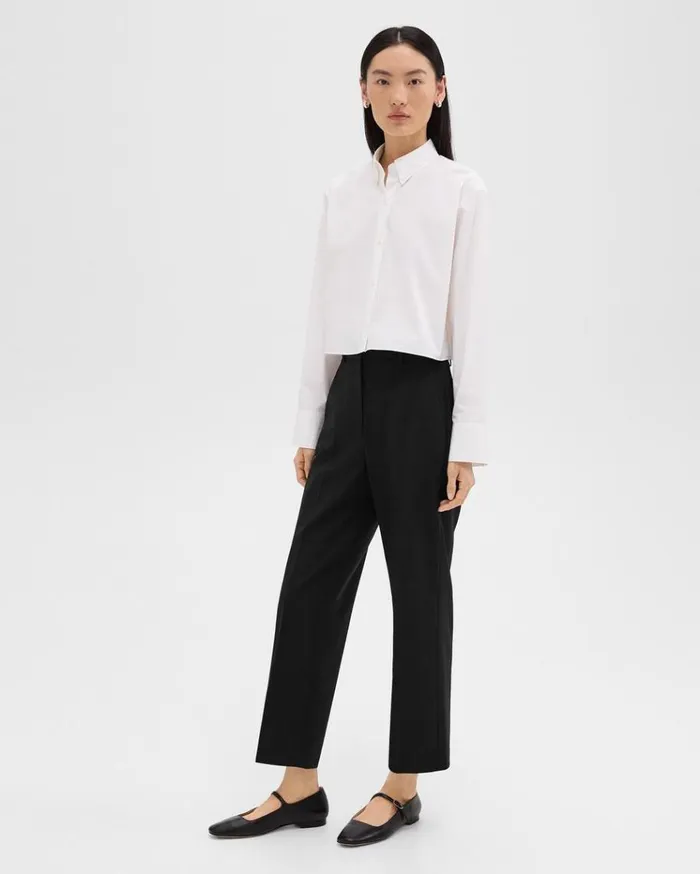 Theory Cropped Shirt In Good Cotton White Women Tops Theory Cropped Shirt In Good Cotton White Women Tops