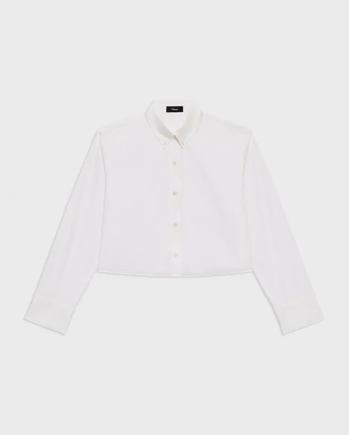 Theory Cropped Shirt In Good Cotton White Women Tops Theory Cropped Shirt In Good Cotton White Women Tops