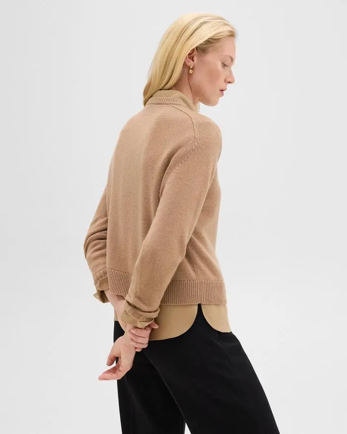 Theory Cropped Sweater In Cashmere Royal Camel Women Sweaters Cardigans