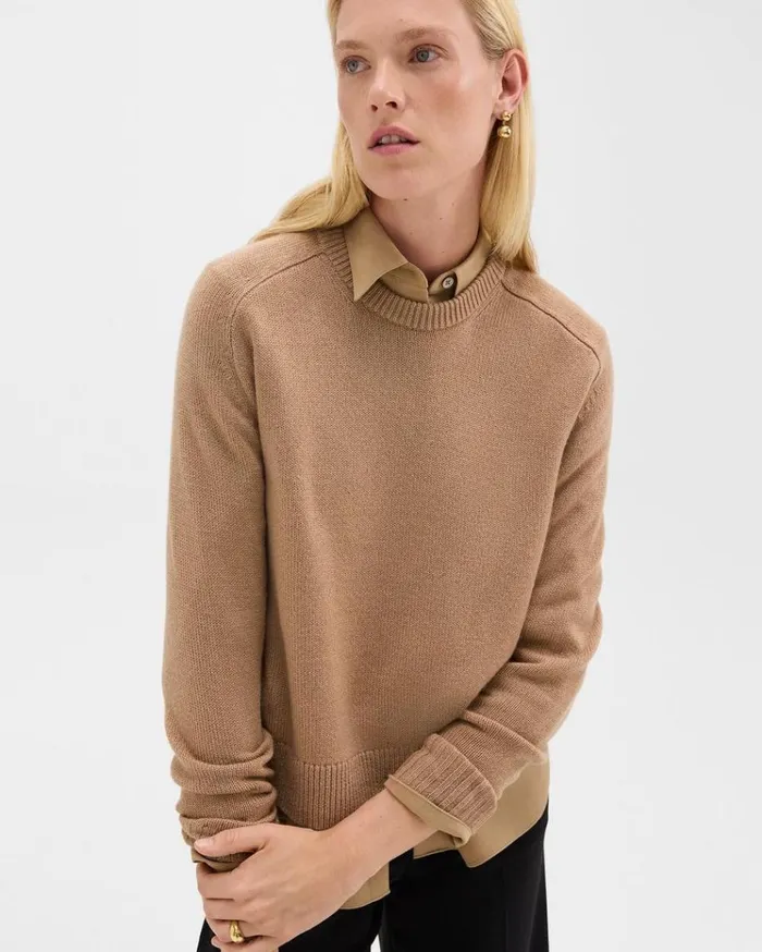 Theory Cropped Sweater In Cashmere Royal Camel Women Sweaters Cardigans