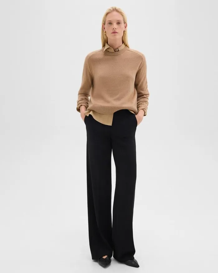 Theory Cropped Sweater In Cashmere Royal Camel Women Sweaters Cardigans