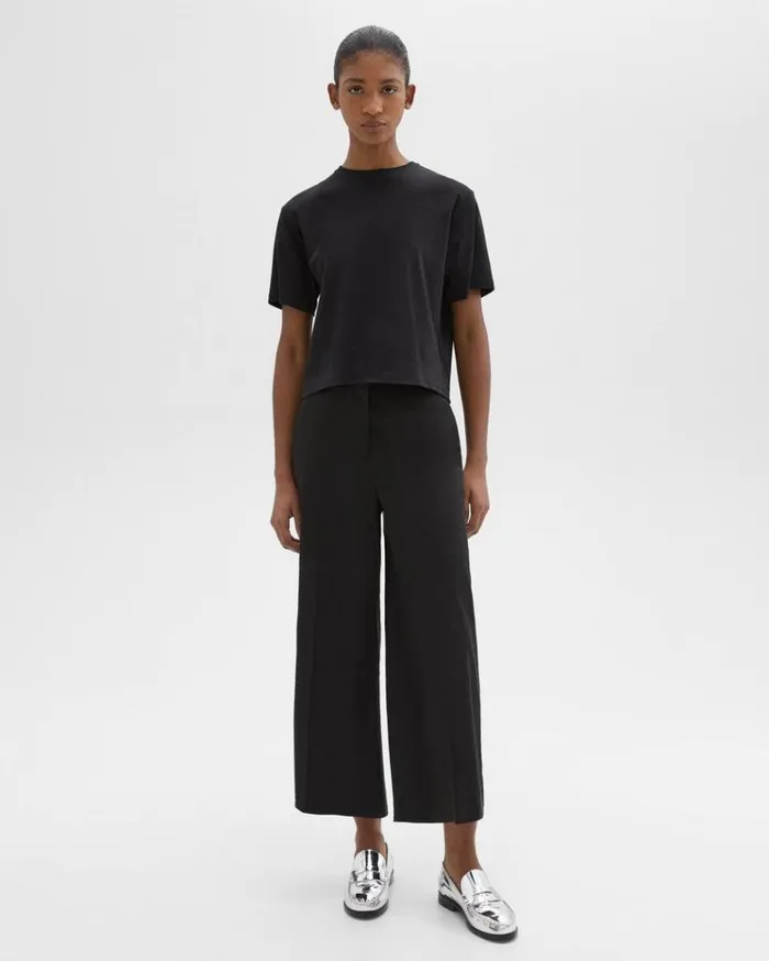Theory Cropped WideLeg Pant In Good Linen Black Women Pants