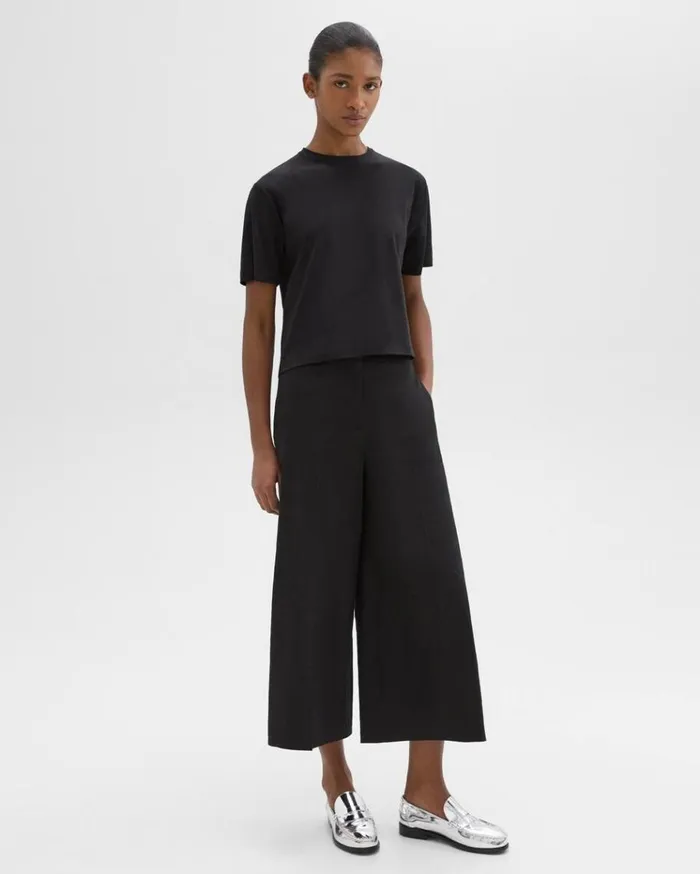 Theory Cropped WideLeg Pant In Good Linen Black Women Pants