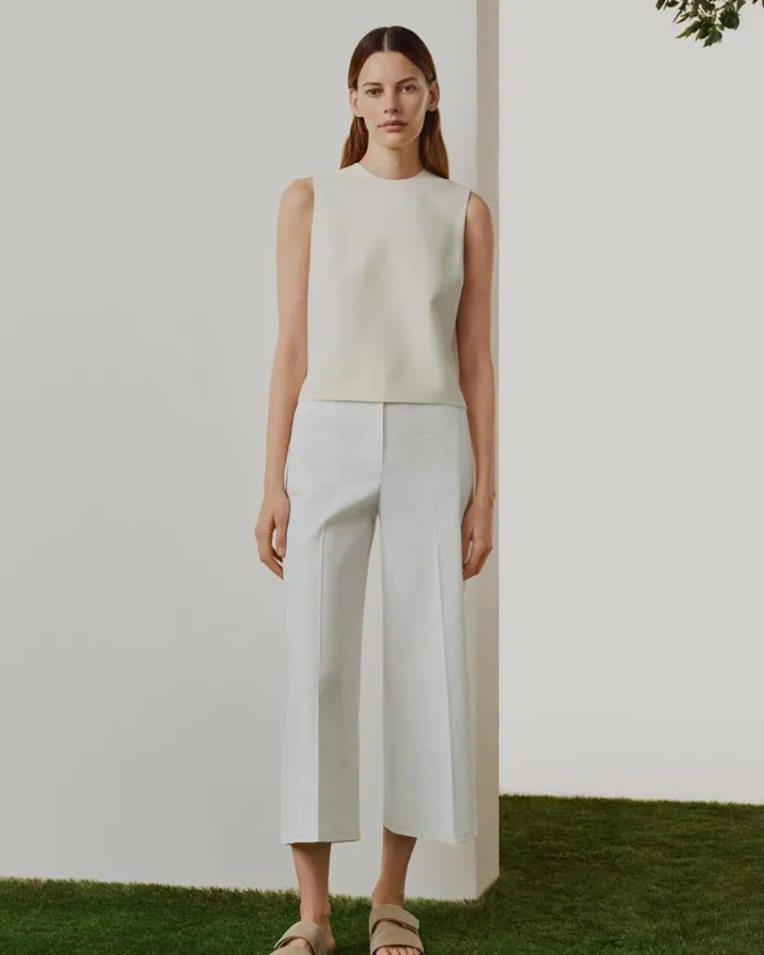 Theory Cropped WideLeg Pant In Good Linen Black Women Pants