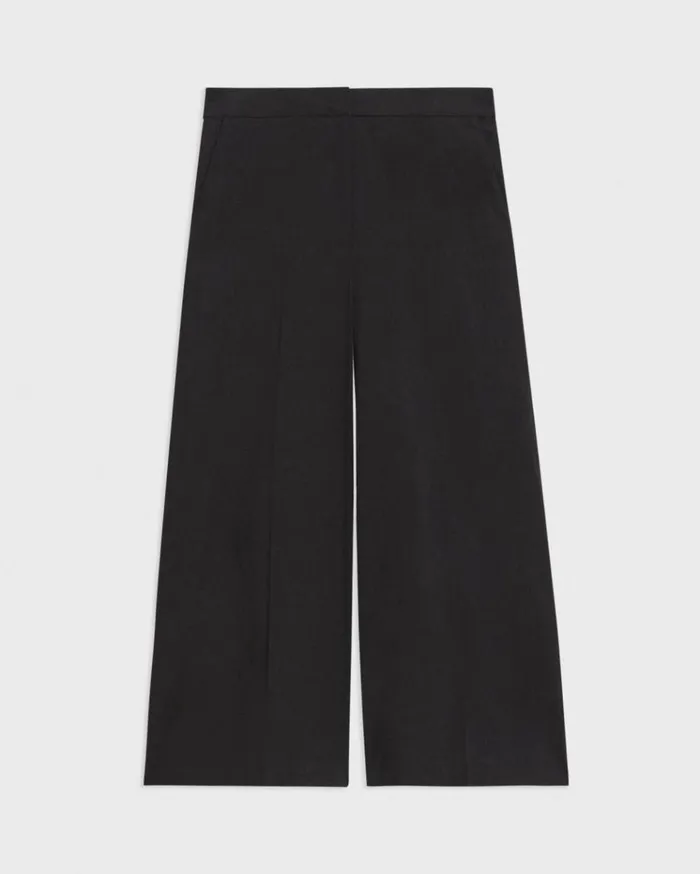 Theory Cropped WideLeg Pant In Good Linen Black Women Pants