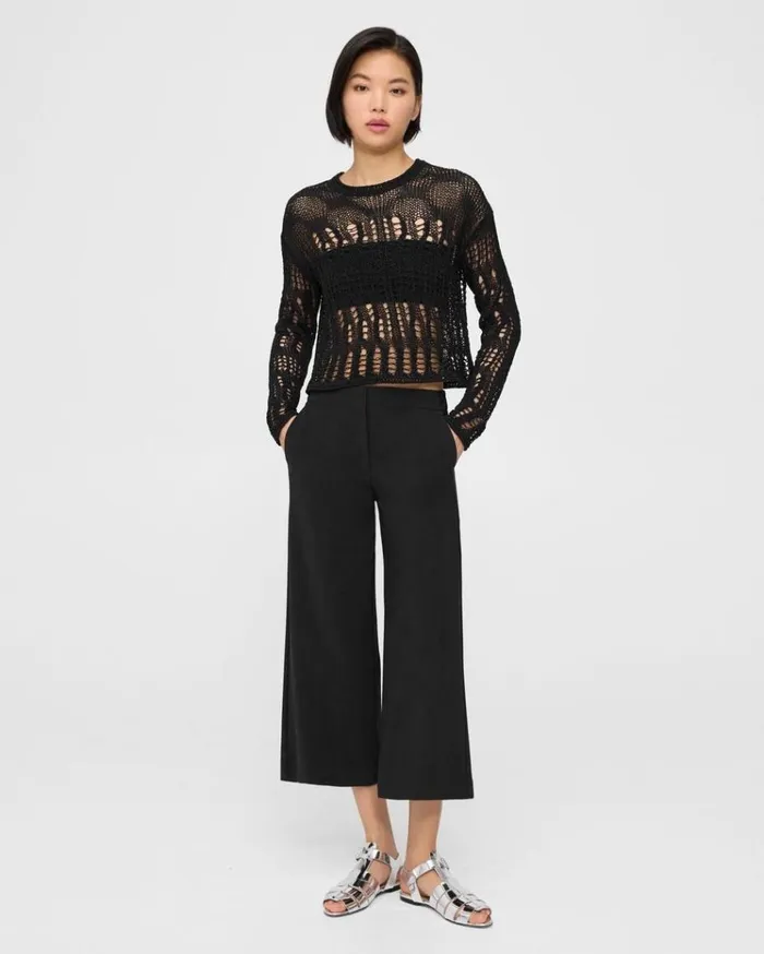 Theory Cropped WideLeg Pant In Precision Ponte Black Women Pants