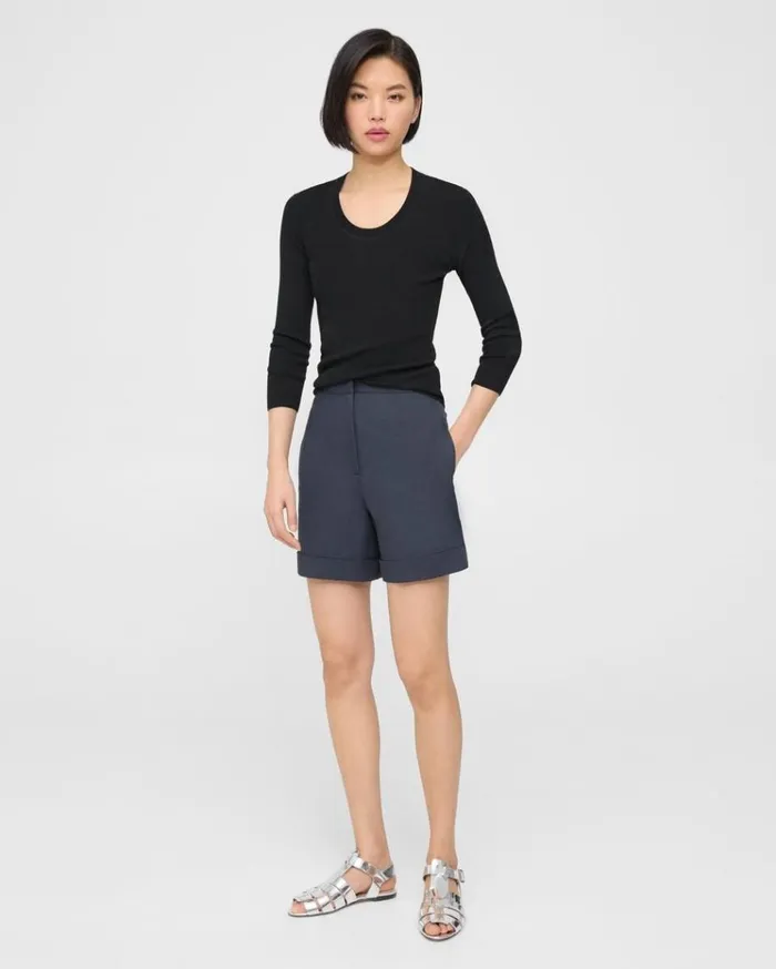 Theory Cuffed Short In Stretch Cotton Twill Nocturne Navy Women Pants