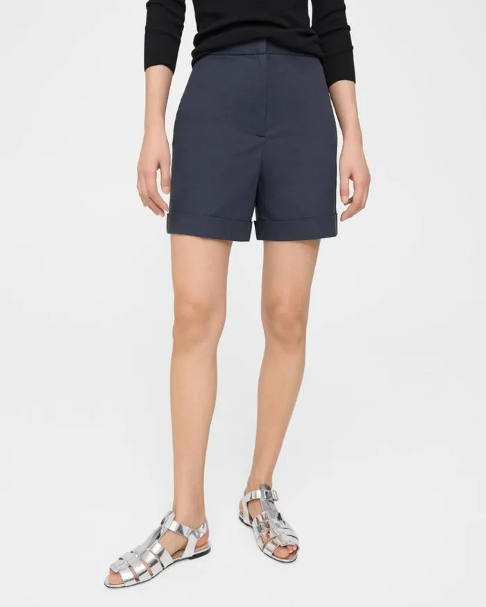 Theory Cuffed Short In Stretch Cotton Twill Nocturne Navy Women Pants