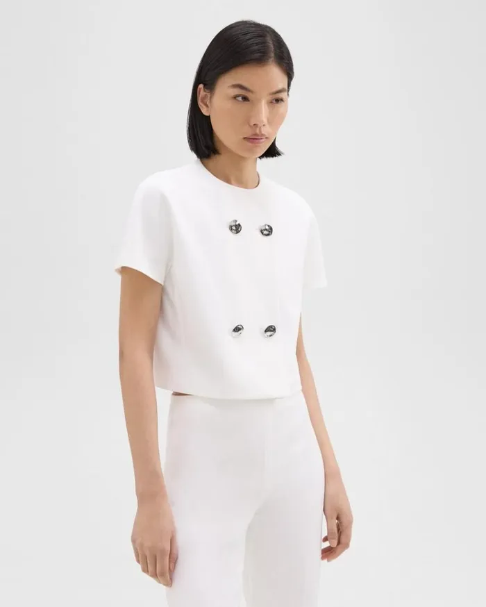 Theory DoubleBreasted Crop Top In Crepe Ivory Women Tops Theory DoubleBreasted Crop Top In Crepe Ivory Women Tops