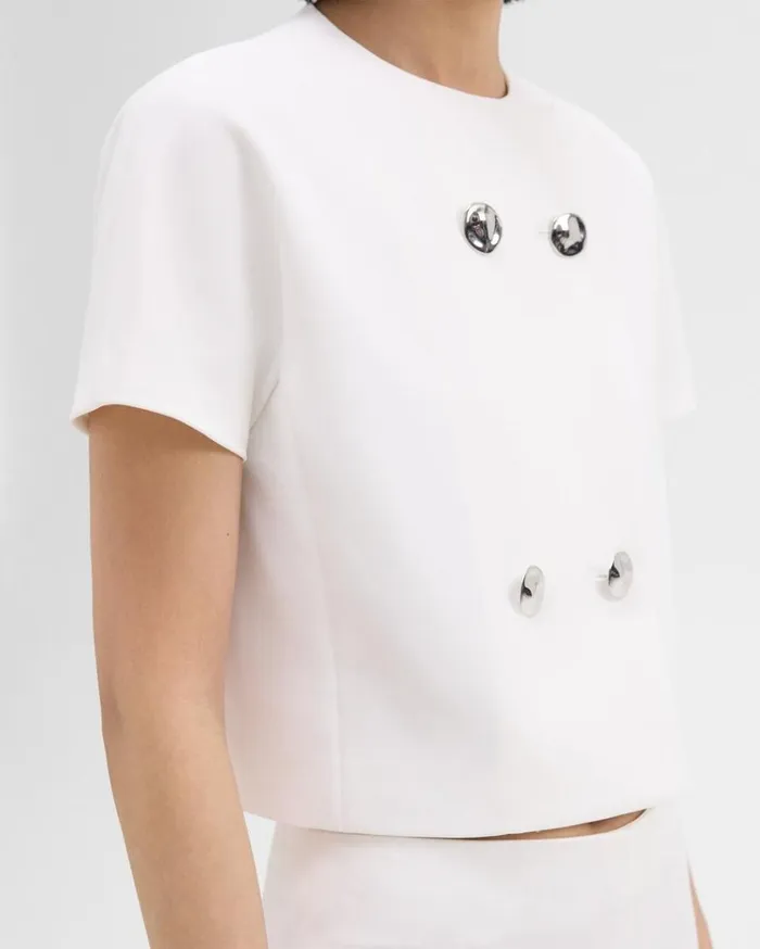 Theory DoubleBreasted Crop Top In Crepe Ivory Women Tops Theory DoubleBreasted Crop Top In Crepe Ivory Women Tops