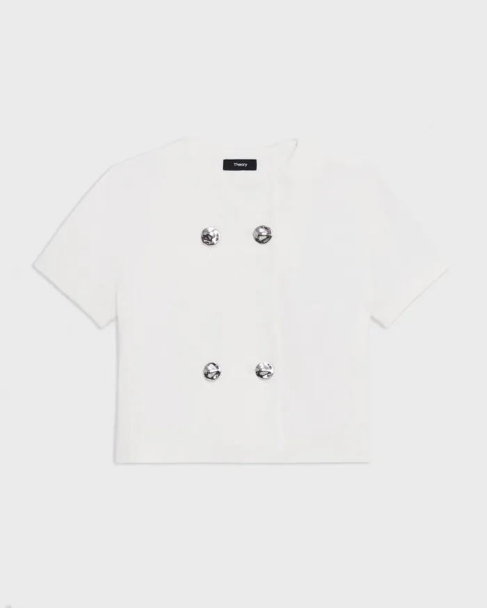 Theory DoubleBreasted Crop Top In Crepe Ivory Women Tops Theory DoubleBreasted Crop Top In Crepe Ivory Women Tops