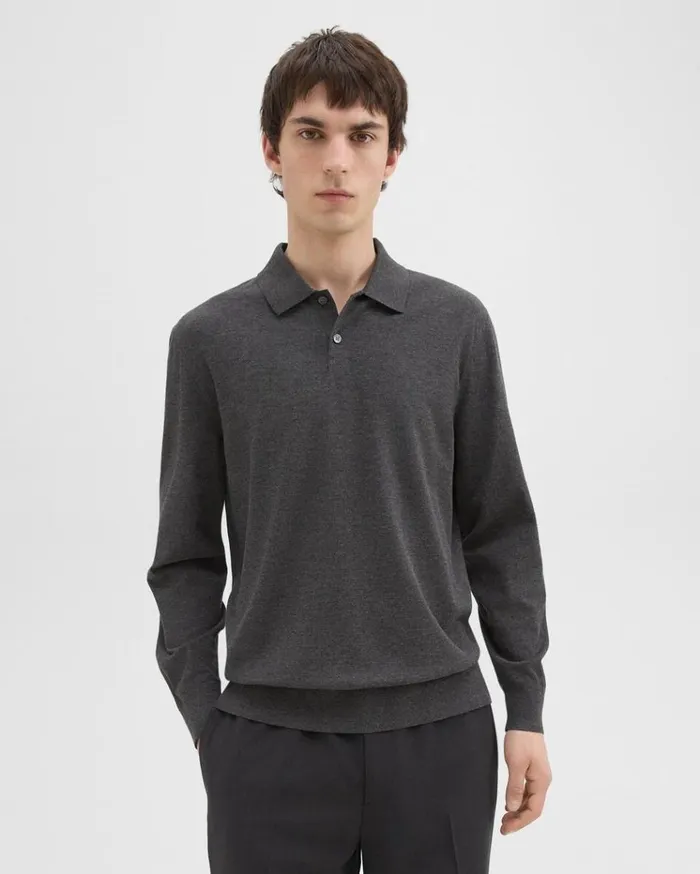 Theory Goris LongSleeve Polo Shirt In Light Bilen Pestle Melange Men TShirts Polos