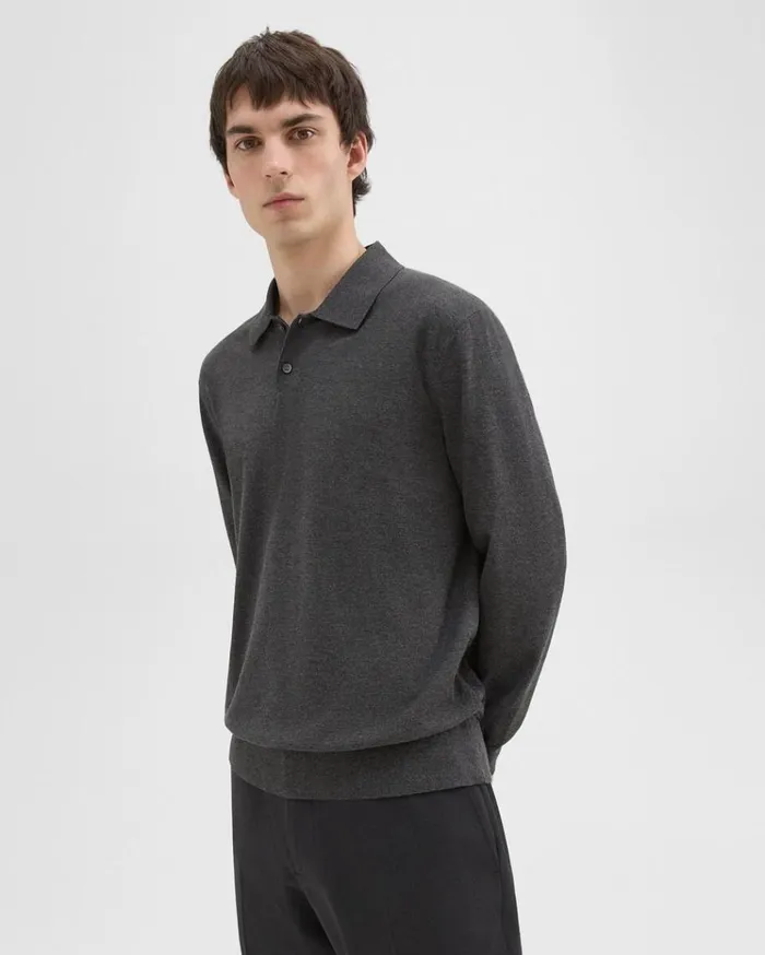 Theory Goris LongSleeve Polo Shirt In Light Bilen Pestle Melange Men TShirts Polos Theory Goris LongSleeve Polo Shirt In Light Bilen Pestle Melange Men TShirts Polos