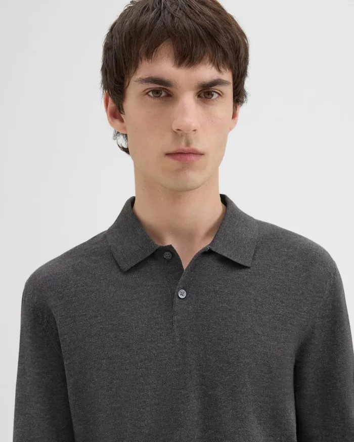 Theory Goris LongSleeve Polo Shirt In Light Bilen Pestle Melange Men TShirts Polos Theory Goris LongSleeve Polo Shirt In Light Bilen Pestle Melange Men TShirts Polos