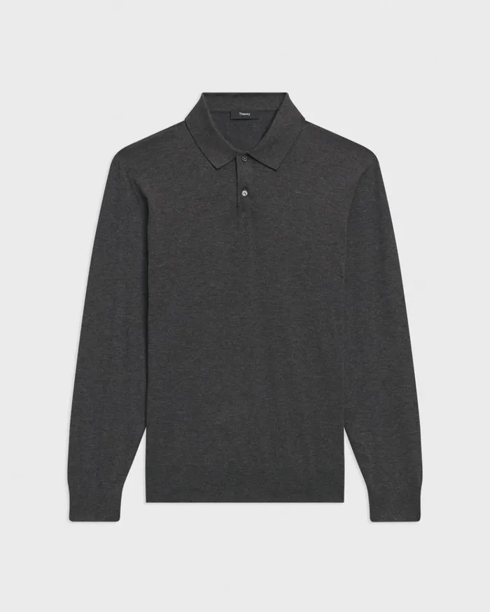 Theory Goris LongSleeve Polo Shirt In Light Bilen Pestle Melange Men TShirts Polos Theory Goris LongSleeve Polo Shirt In Light Bilen Pestle Melange Men TShirts Polos
