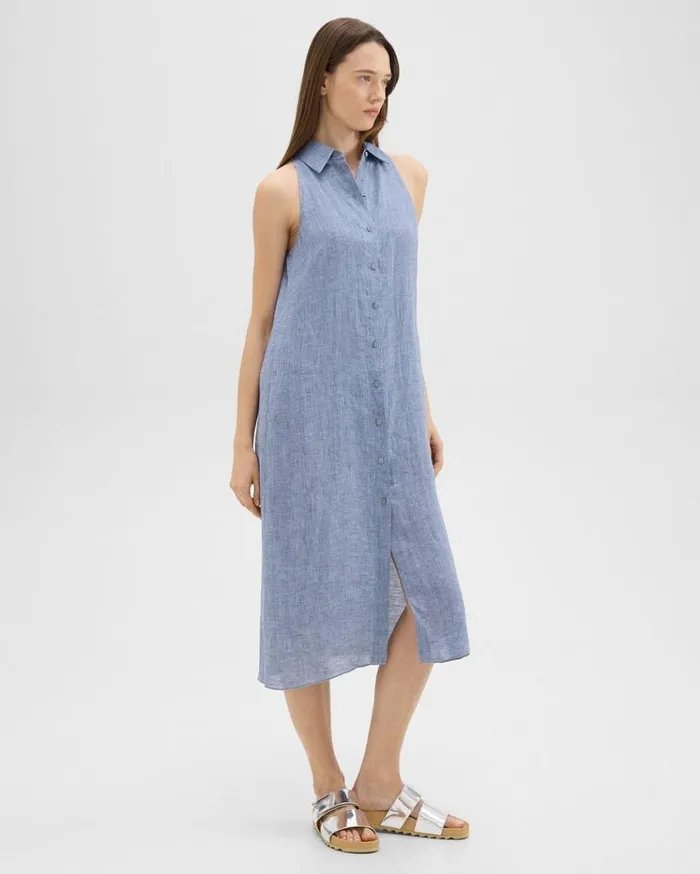 Theory Halter Neck Shirt Dress In Hemp Chambray Women Dresses Theory Halter Neck Shirt Dress In Hemp Chambray Women Dresses