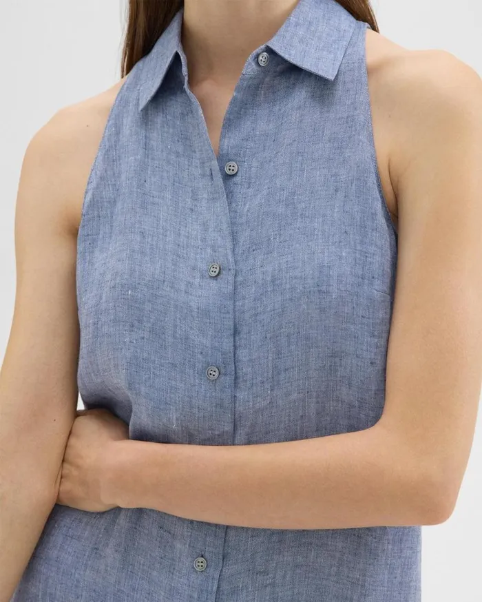 Theory Halter Neck Shirt Dress In Hemp Chambray Women Dresses Theory Halter Neck Shirt Dress In Hemp Chambray Women Dresses