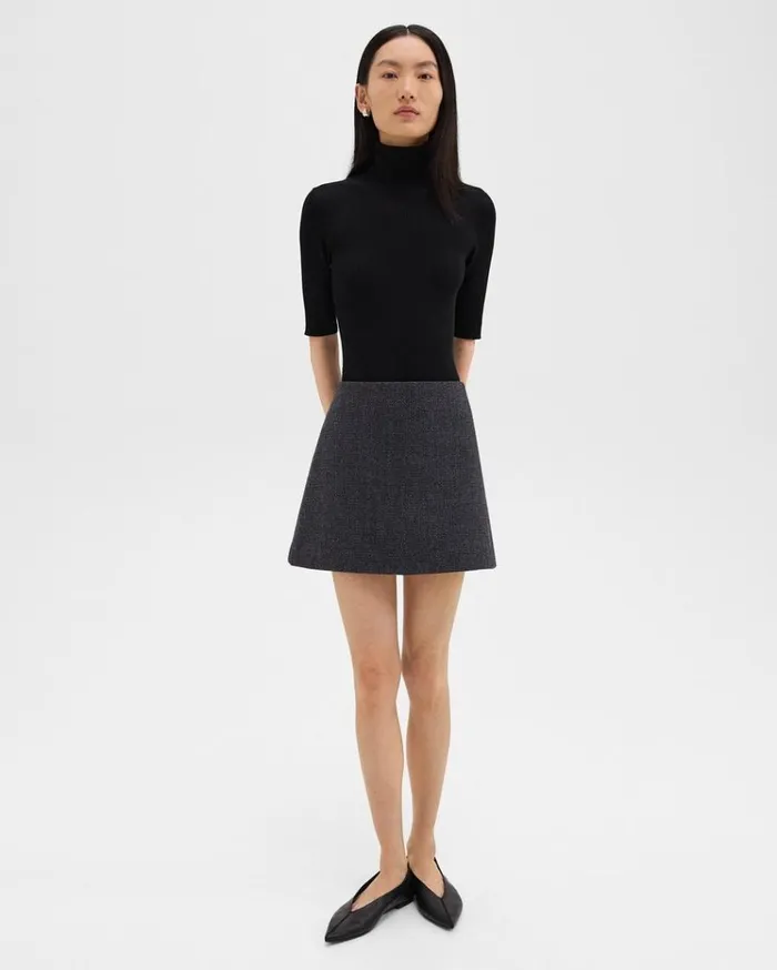Theory HighWaist Mini Skirt In Tweed Charcoal Melange Women Skirts