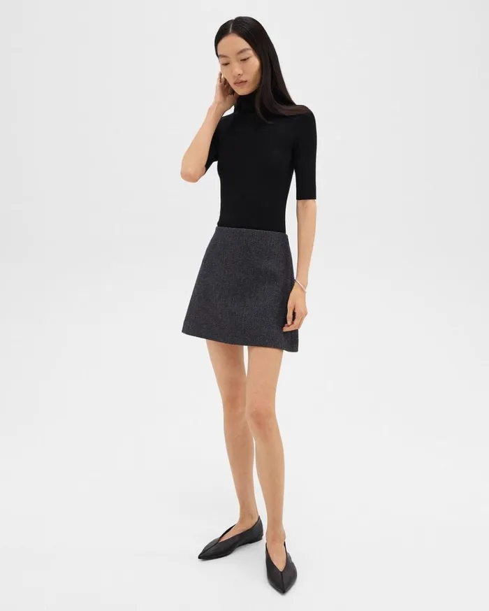Theory HighWaist Mini Skirt In Tweed Charcoal Melange Women Skirts Theory HighWaist Mini Skirt In Tweed Charcoal Melange Women Skirts