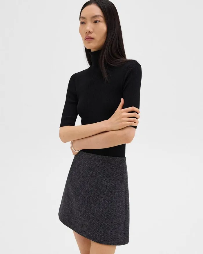 Theory HighWaist Mini Skirt In Tweed Charcoal Melange Women Skirts Theory HighWaist Mini Skirt In Tweed Charcoal Melange Women Skirts
