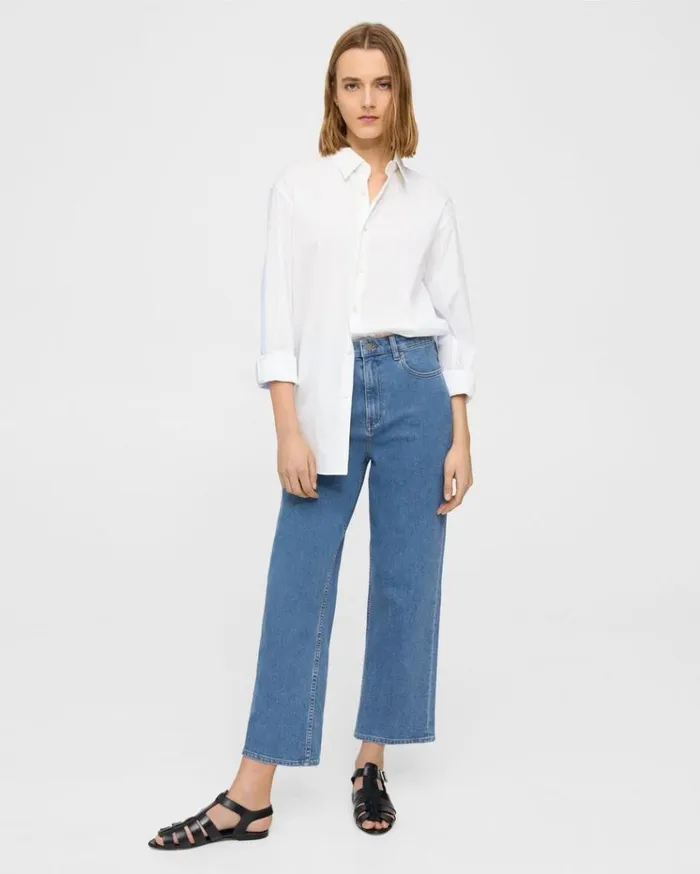 Theory HighWaist StraightLeg Jean In Stretch Denim Washed Indigo Women Pants