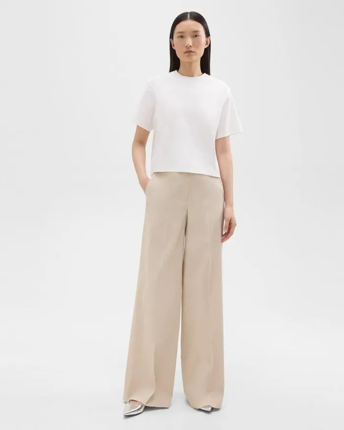 Theory HighWaist WideLeg Pant In Good Linen Straw Women Pants