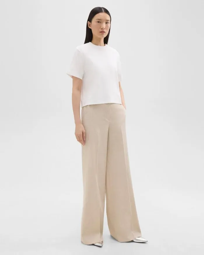 Theory HighWaist WideLeg Pant In Good Linen Straw Women Pants
